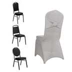 Spandex Chair Cover with Rhinestone Buckled Sash Band Silver - Stretch Fitted Slipcover - Bell Racket Store