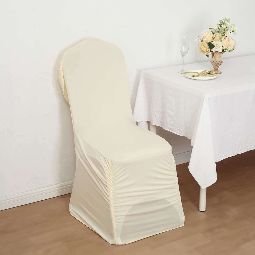 Spandex Chair Cover with Ruched Swag Back and Foot Pockets for Banquet Chairs Ivory - Fitted Slipcover - Bell Racket Store