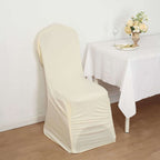 Spandex Chair Cover with Ruched Swag Back and Foot Pockets for Banquet Chairs Ivory - Fitted Slipcover - Bell Racket Store