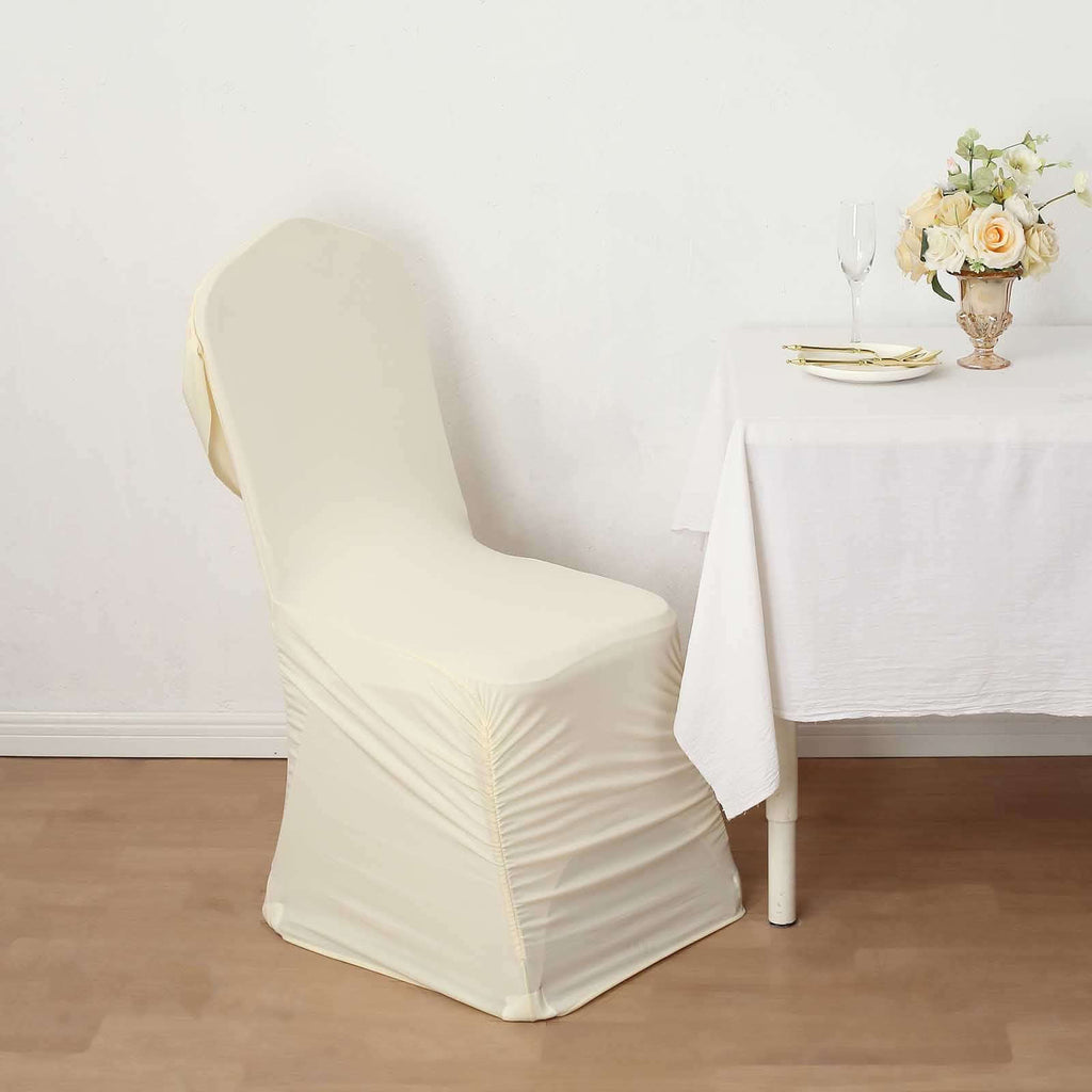 Spandex Chair Cover with Ruched Swag Back and Foot Pockets for Banquet Chairs Ivory - Fitted Slipcover - Bell Racket Store