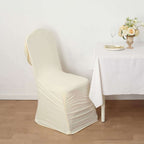 Spandex Chair Cover with Ruched Swag Back and Foot Pockets for Banquet Chairs Ivory - Fitted Slipcover - Bell Racket Store
