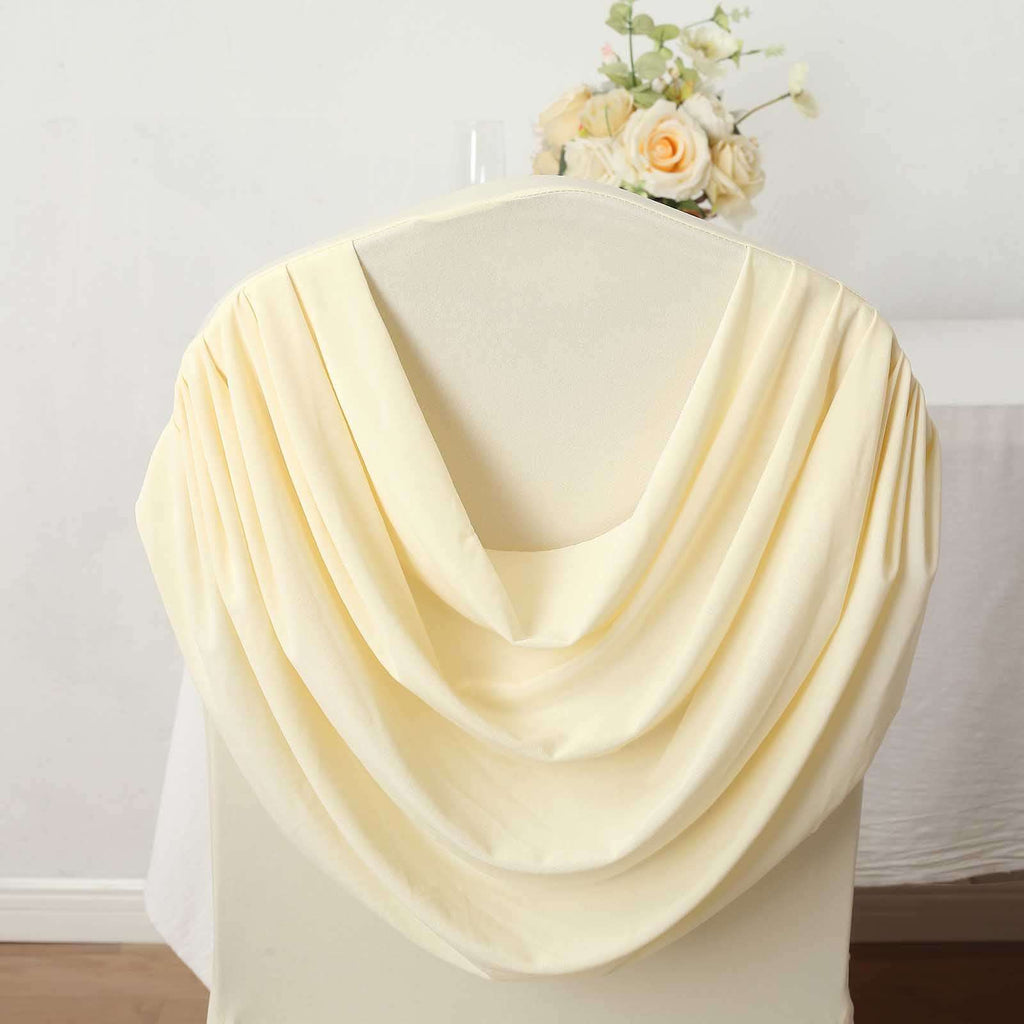 Spandex Chair Cover with Ruched Swag Back and Foot Pockets for Banquet Chairs Ivory - Fitted Slipcover - Bell Racket Store