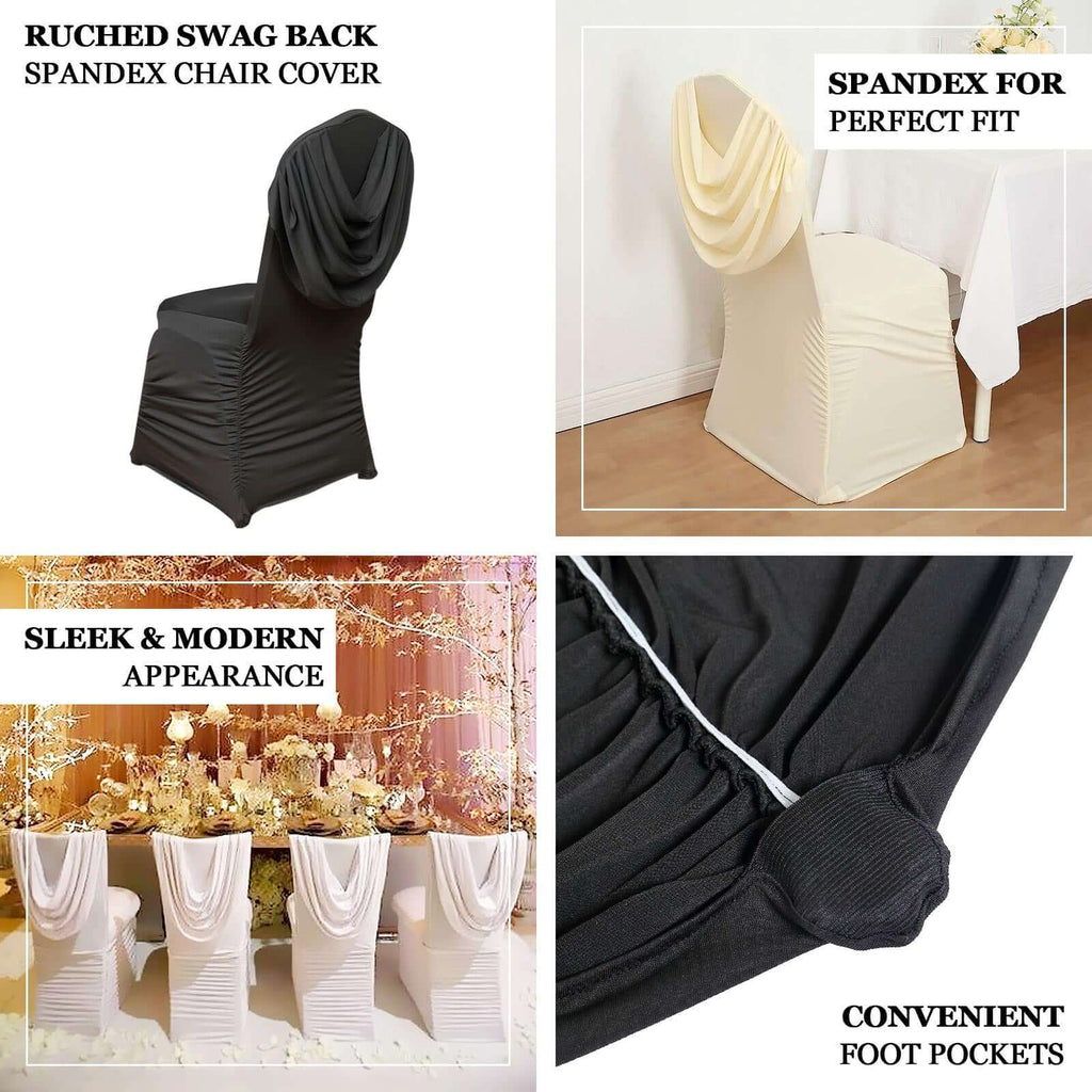 Spandex Chair Cover with Ruched Swag Back and Foot Pockets for Banquet Chairs Ivory - Fitted Slipcover - Bell Racket Store