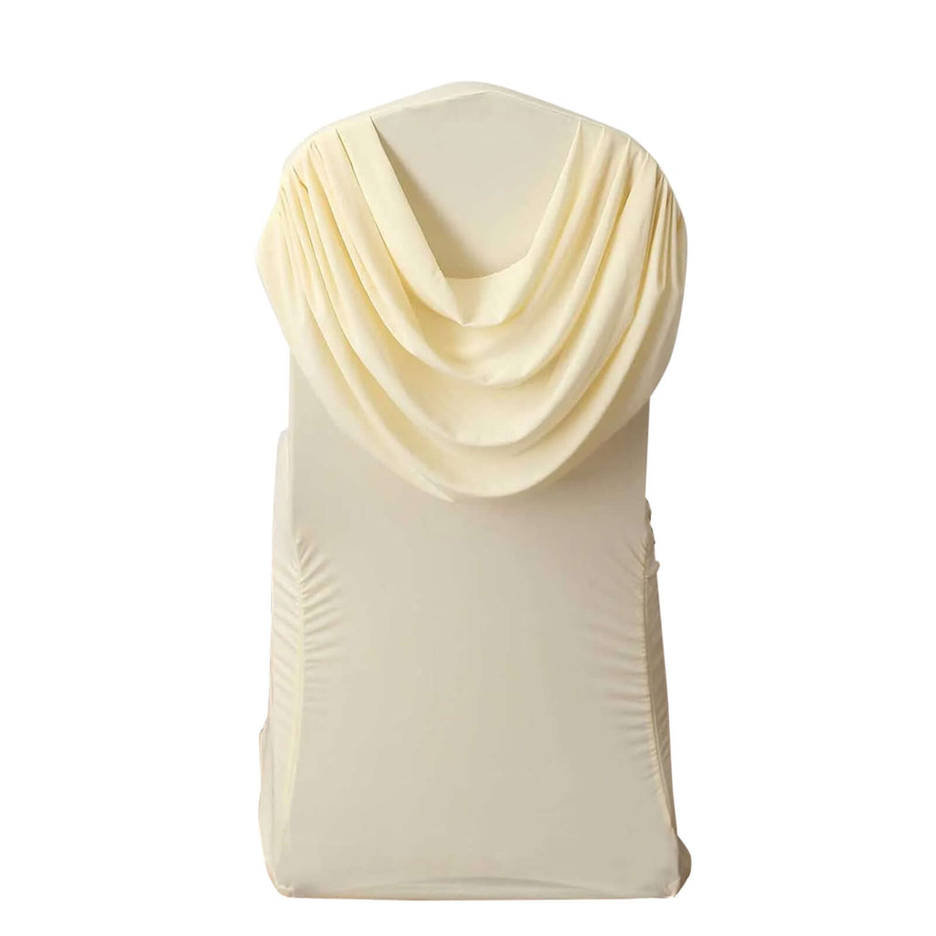 Spandex Chair Cover with Ruched Swag Back and Foot Pockets for Banquet Chairs Ivory - Fitted Slipcover - Bell Racket Store