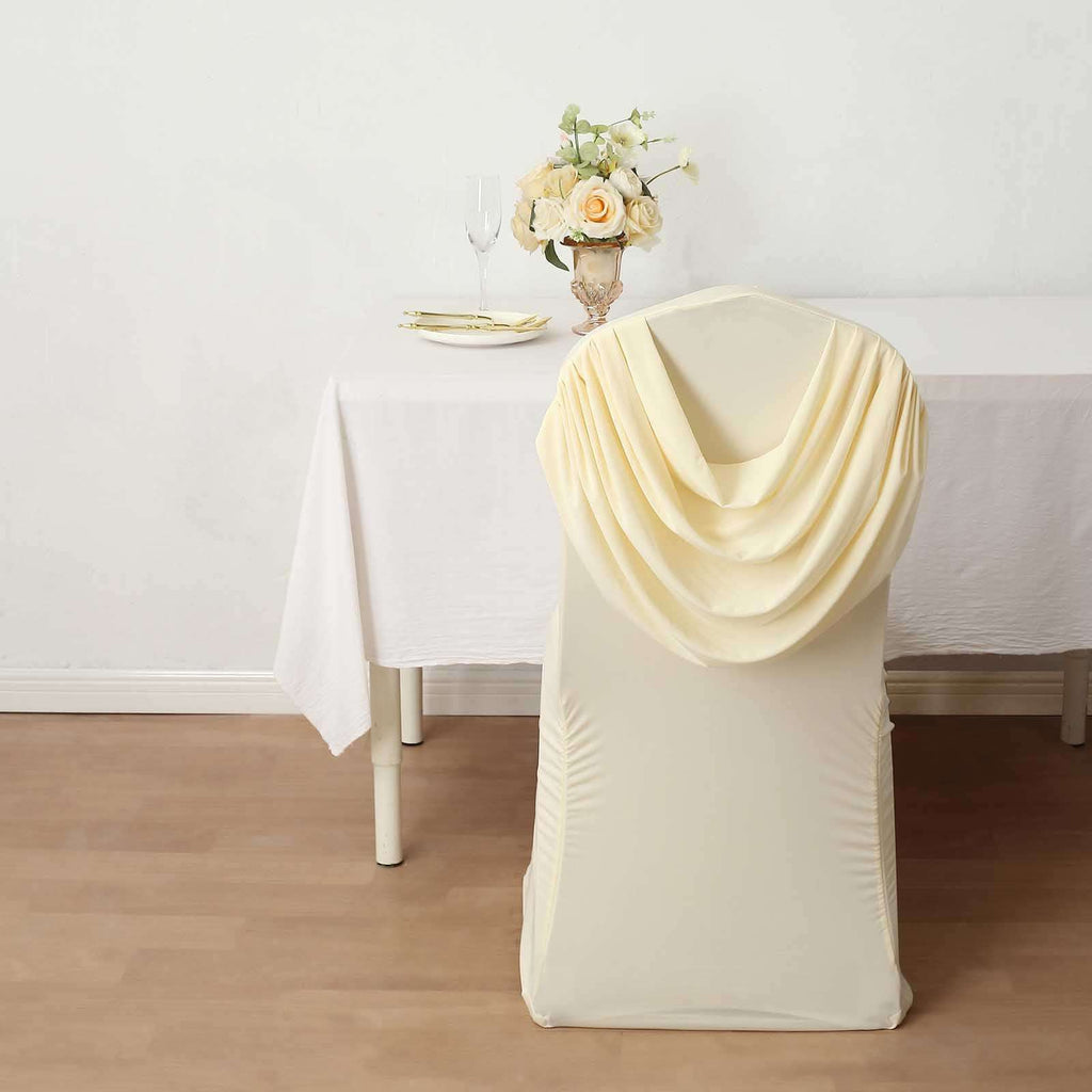 Spandex Chair Cover with Ruched Swag Back and Foot Pockets for Banquet Chairs Ivory - Fitted Slipcover - Bell Racket Store