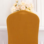 Spandex Chair Cover with Ruffle Pleated Skirt for Banquet Chairs Gold - 1 - Piece Stretch Fitted Slipcover - Bell Racket Store