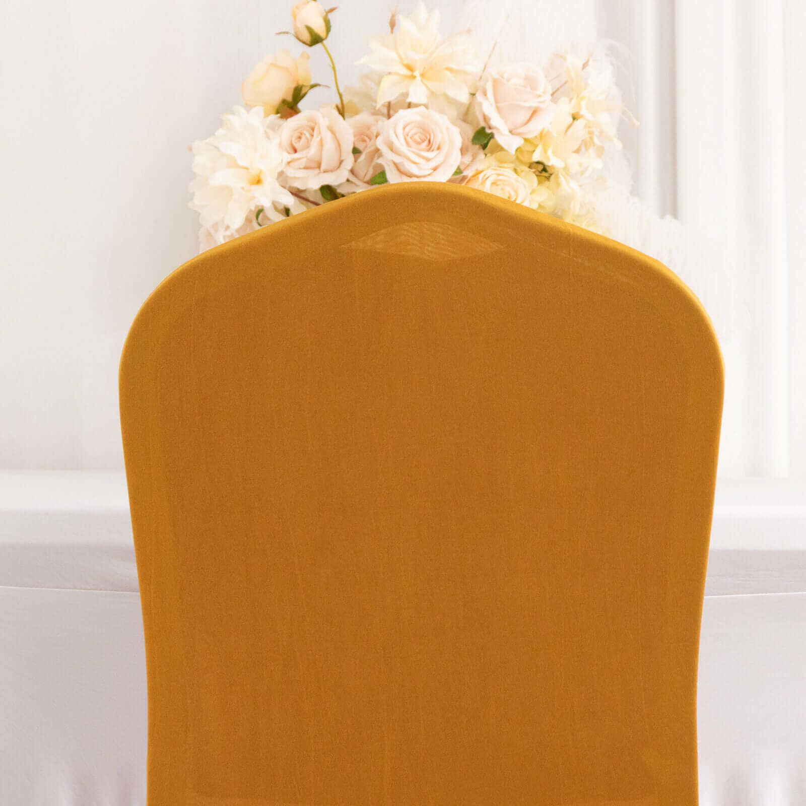 Spandex Chair Cover with Ruffle Pleated Skirt for Banquet Chairs Gold - 1 - Piece Stretch Fitted Slipcover - Bell Racket Store