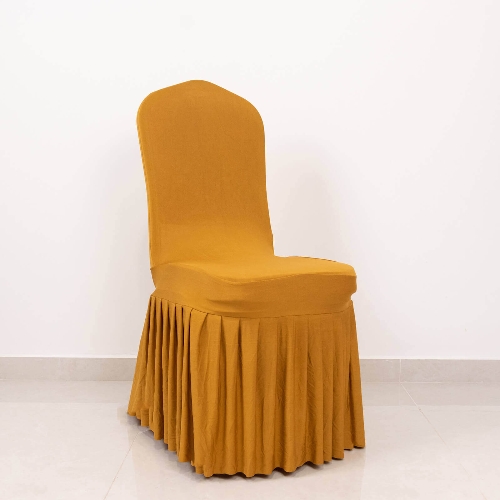 Spandex Chair Cover with Ruffle Pleated Skirt for Banquet Chairs Gold - 1 - Piece Stretch Fitted Slipcover - Bell Racket Store