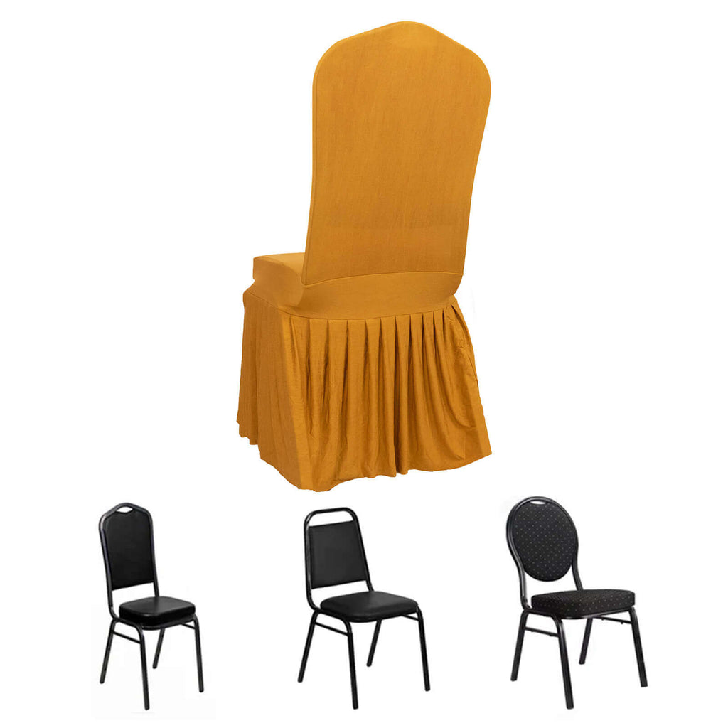 Spandex Chair Cover with Ruffle Pleated Skirt for Banquet Chairs Gold - 1 - Piece Stretch Fitted Slipcover - Bell Racket Store