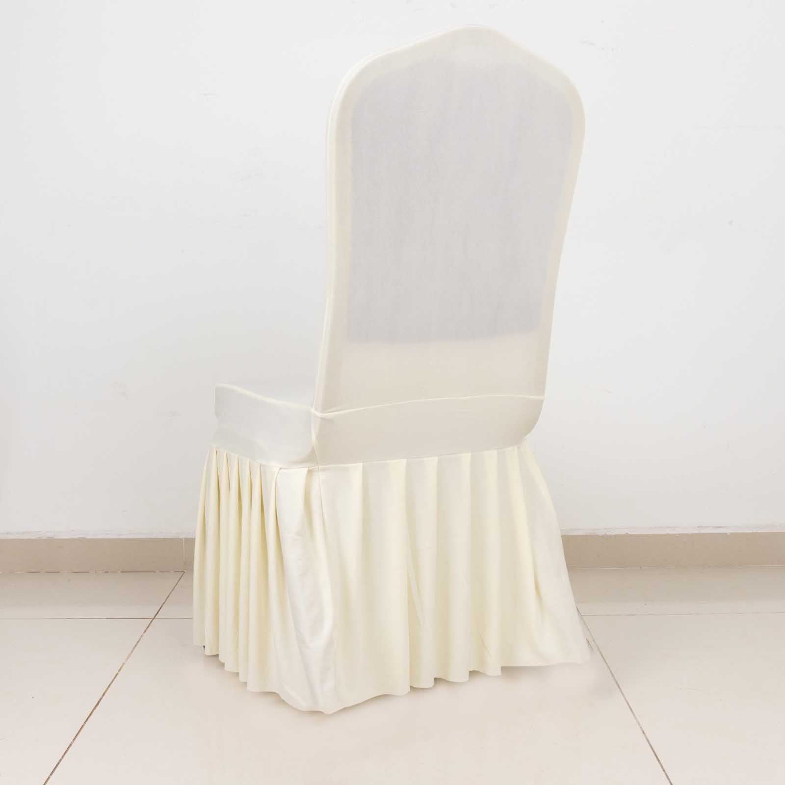 Spandex Chair Cover with Ruffle Pleated Skirt for Banquet Chairs Ivory - 1 - Piece Stretch Fitted Slipcover - Bell Racket Store