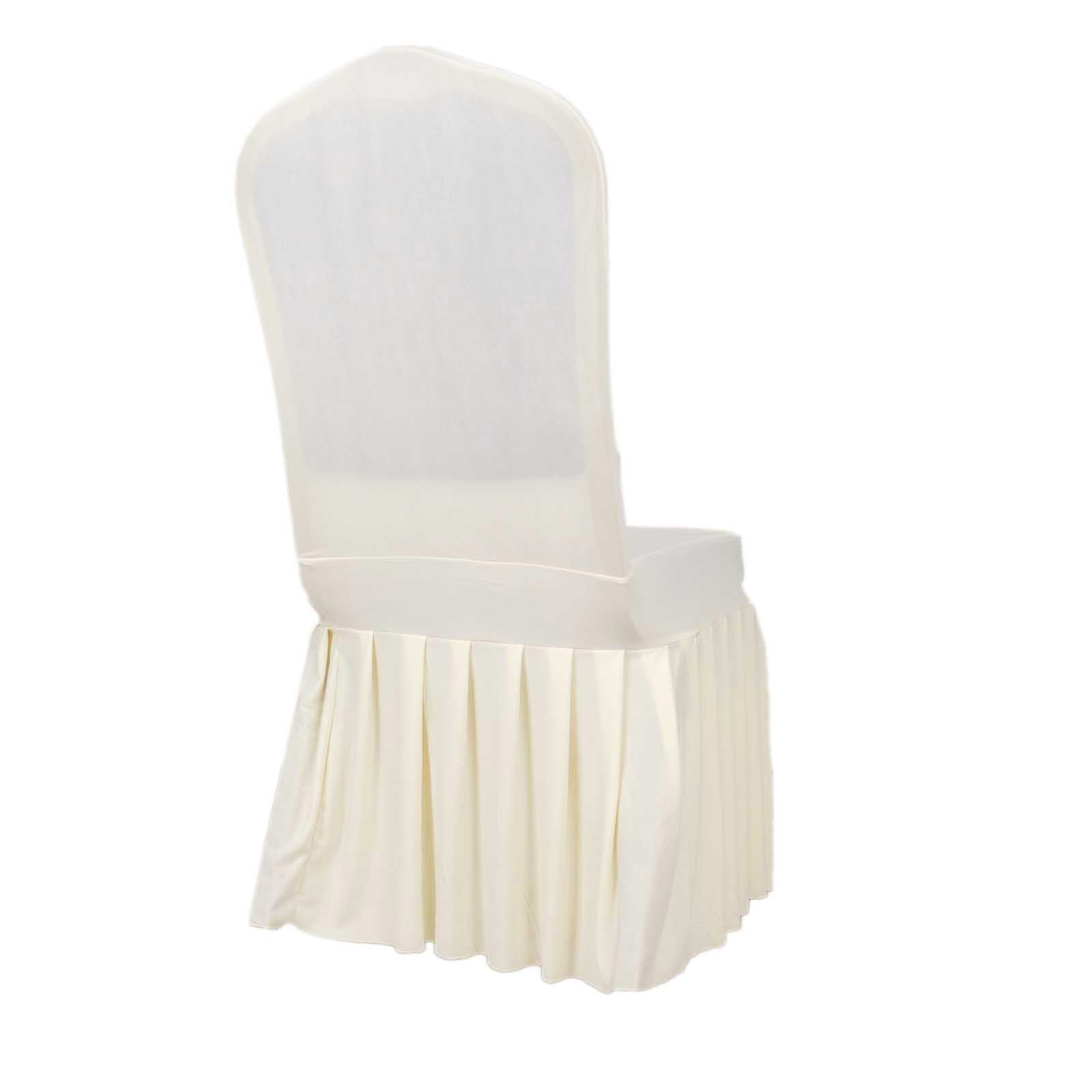 Spandex Chair Cover with Ruffle Pleated Skirt for Banquet Chairs Ivory - 1 - Piece Stretch Fitted Slipcover - Bell Racket Store