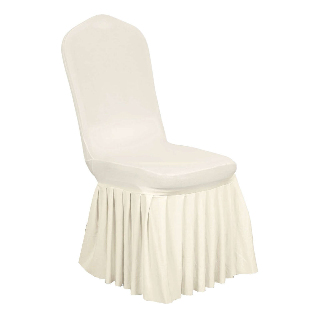 Spandex Chair Cover with Ruffle Pleated Skirt for Banquet Chairs Ivory - 1 - Piece Stretch Fitted Slipcover - Bell Racket Store