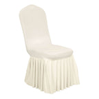 Spandex Chair Cover with Ruffle Pleated Skirt for Banquet Chairs Ivory - 1 - Piece Stretch Fitted Slipcover - Bell Racket Store