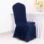 Spandex Chair Cover with Ruffle Pleated Skirt for Banquet Chairs Navy Blue - 1 - Piece Stretch Fitted Slipcover - Bell Racket Store