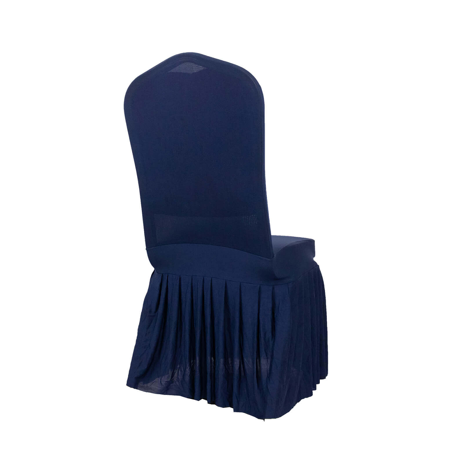 Spandex Chair Cover with Ruffle Pleated Skirt for Banquet Chairs Navy Blue - 1 - Piece Stretch Fitted Slipcover - Bell Racket Store