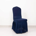 Spandex Chair Cover with Ruffle Pleated Skirt for Banquet Chairs Navy Blue - 1 - Piece Stretch Fitted Slipcover - Bell Racket Store