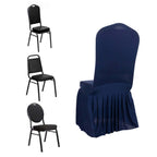 Spandex Chair Cover with Ruffle Pleated Skirt for Banquet Chairs Navy Blue - 1 - Piece Stretch Fitted Slipcover - Bell Racket Store