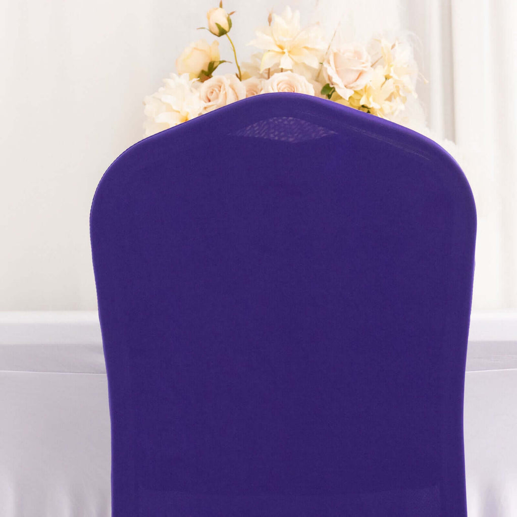 Spandex Chair Cover with Ruffle Pleated Skirt for Banquet Chairs Purple - 1 - Piece Stretch Fitted Slipcover - Bell Racket Store