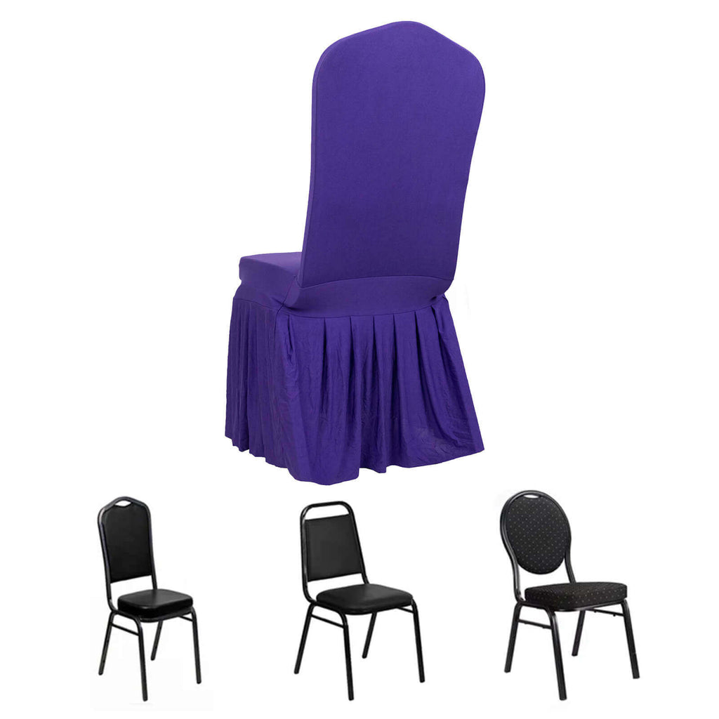 Spandex Chair Cover with Ruffle Pleated Skirt for Banquet Chairs Purple - 1 - Piece Stretch Fitted Slipcover - Bell Racket Store