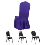Spandex Chair Cover with Ruffle Pleated Skirt for Banquet Chairs Purple - 1 - Piece Stretch Fitted Slipcover - Bell Racket Store