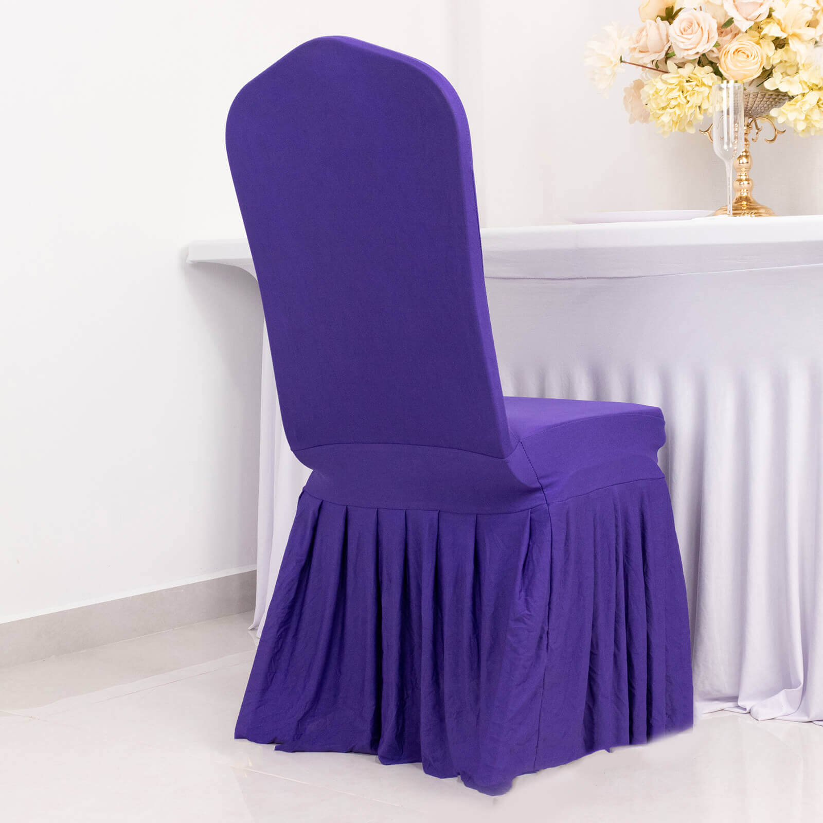 Spandex Chair Cover with Ruffle Pleated Skirt for Banquet Chairs Purple - 1 - Piece Stretch Fitted Slipcover - Bell Racket Store