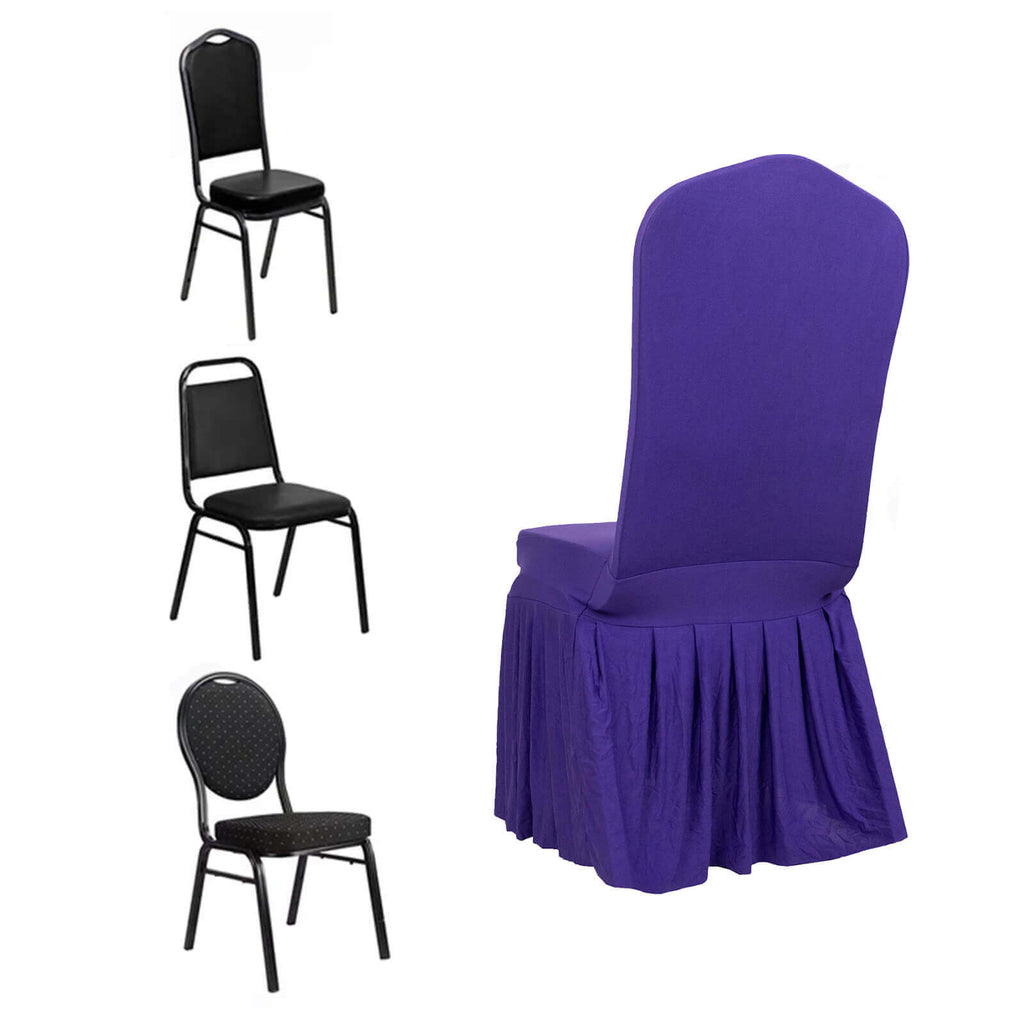 Spandex Chair Cover with Ruffle Pleated Skirt for Banquet Chairs Purple - 1 - Piece Stretch Fitted Slipcover - Bell Racket Store