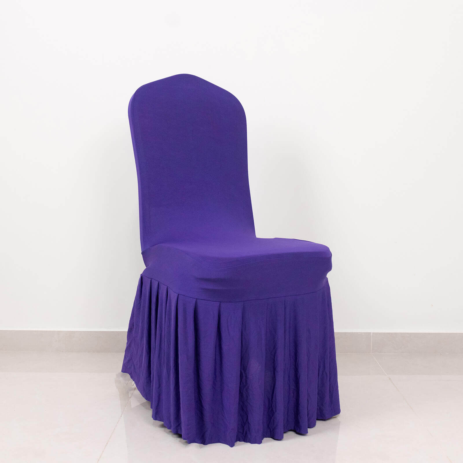 Spandex Chair Cover with Ruffle Pleated Skirt for Banquet Chairs Purple - 1 - Piece Stretch Fitted Slipcover - Bell Racket Store