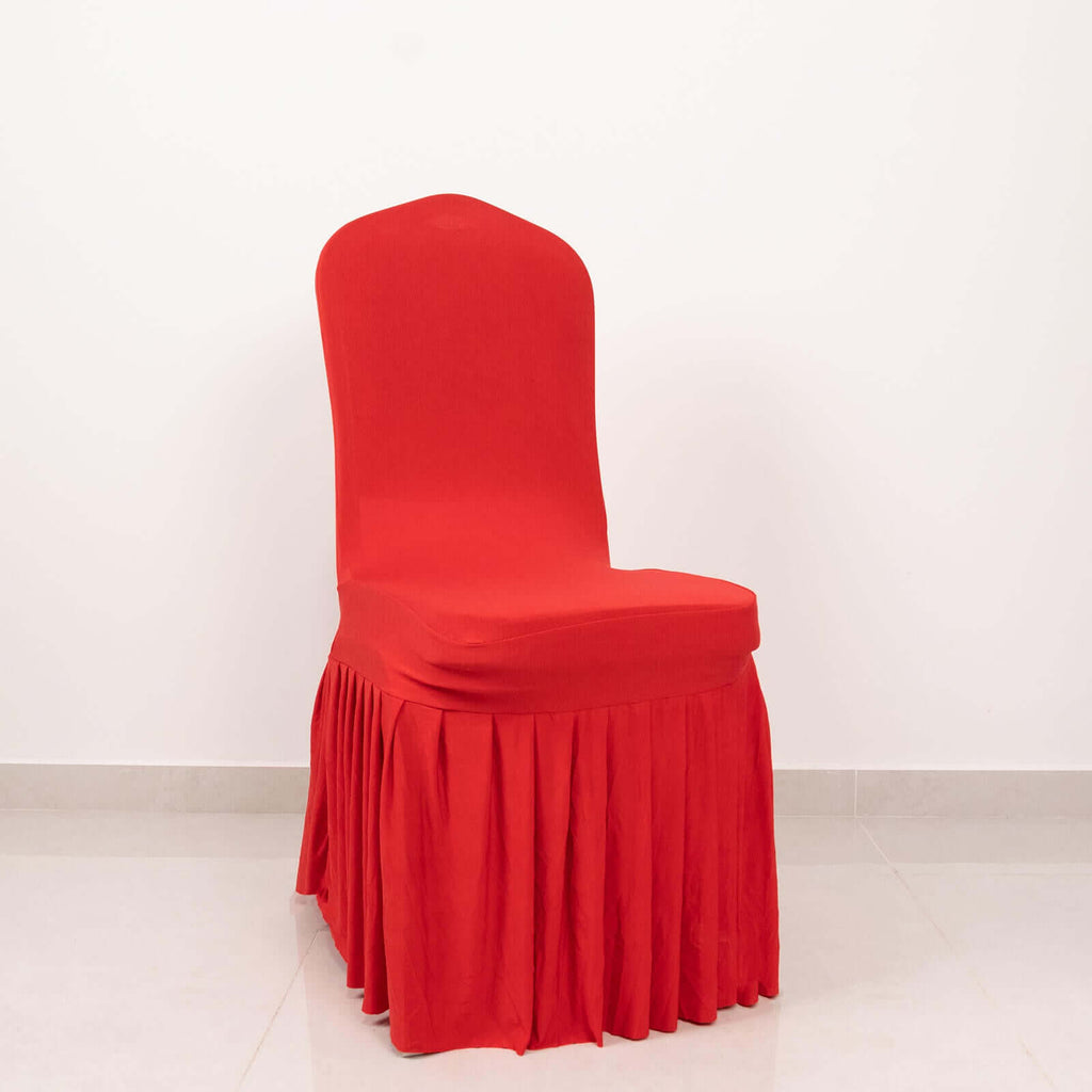 Spandex Chair Cover with Ruffle Pleated Skirt for Banquet Chairs Red - 1 - Piece Stretch Fitted Slipcover - Bell Racket Store