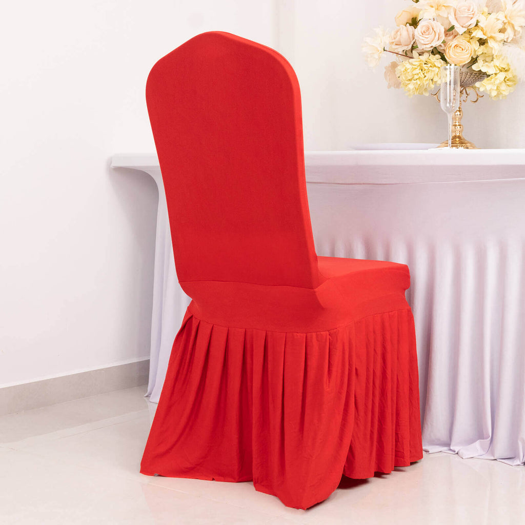 Spandex Chair Cover with Ruffle Pleated Skirt for Banquet Chairs Red - 1 - Piece Stretch Fitted Slipcover - Bell Racket Store