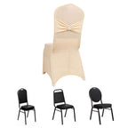 Spandex Chair Cover with Silver Rhinestone Buckled Sash Band Beige - Stretch Fitted Slipcover - Bell Racket Store