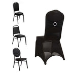 Spandex Chair Cover with Silver Rhinestone Buckled Sash Band Black - Stylish Stretch Fitted Slipcover for Banquets & Events - Bell Racket Store