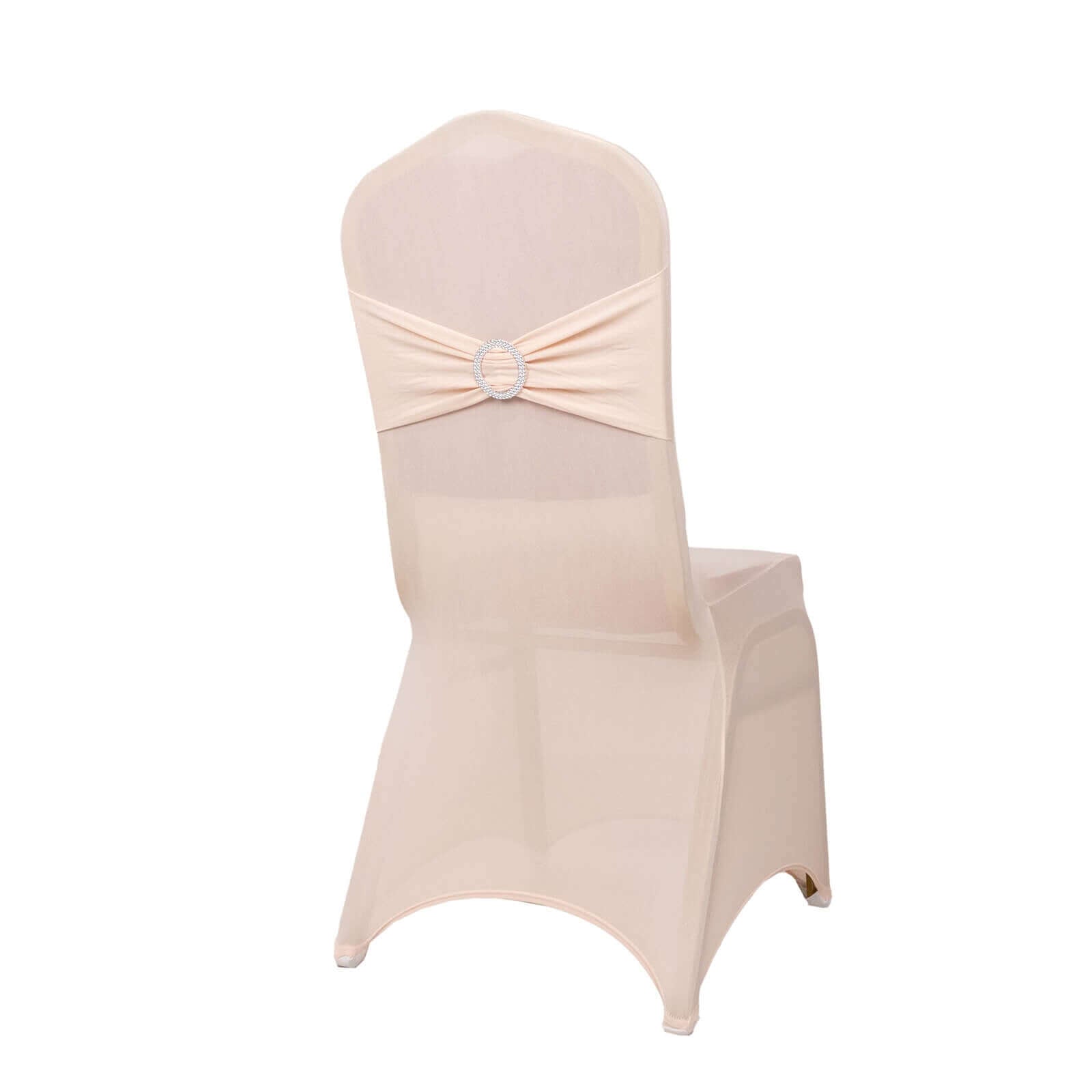 Spandex Chair Cover with Silver Rhinestone Buckled Sash Band Blush - Stretch Fitted Slipcover - Bell Racket Store
