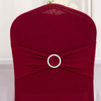 Spandex Chair Cover with Silver Rhinestone Buckled Sash Band Burgundy - Stretch Fitted Slipcover - Bell Racket Store