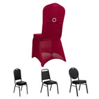 Spandex Chair Cover with Silver Rhinestone Buckled Sash Band Burgundy - Stretch Fitted Slipcover - Bell Racket Store