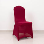 Spandex Chair Cover with Silver Rhinestone Buckled Sash Band Burgundy - Stretch Fitted Slipcover - Bell Racket Store
