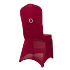 Spandex Chair Cover with Silver Rhinestone Buckled Sash Band Burgundy - Stretch Fitted Slipcover - Bell Racket Store