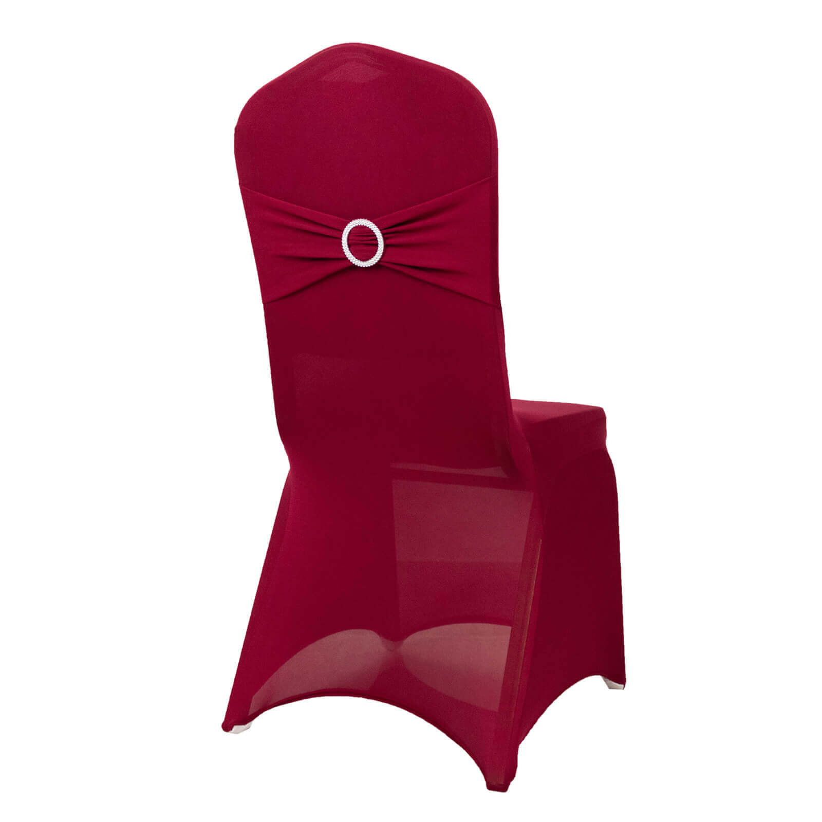 Spandex Chair Cover with Silver Rhinestone Buckled Sash Band Burgundy - Stretch Fitted Slipcover - Bell Racket Store