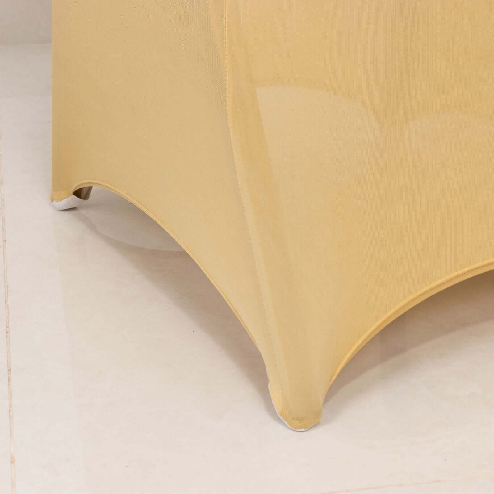 Spandex Chair Cover with Silver Rhinestone Buckled Sash Band Champagne - Stretch Fitted Slipcover - Bell Racket Store