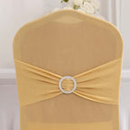 Spandex Chair Cover with Silver Rhinestone Buckled Sash Band Champagne - Stretch Fitted Slipcover - Bell Racket Store