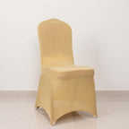 Spandex Chair Cover with Silver Rhinestone Buckled Sash Band Champagne - Stretch Fitted Slipcover - Bell Racket Store