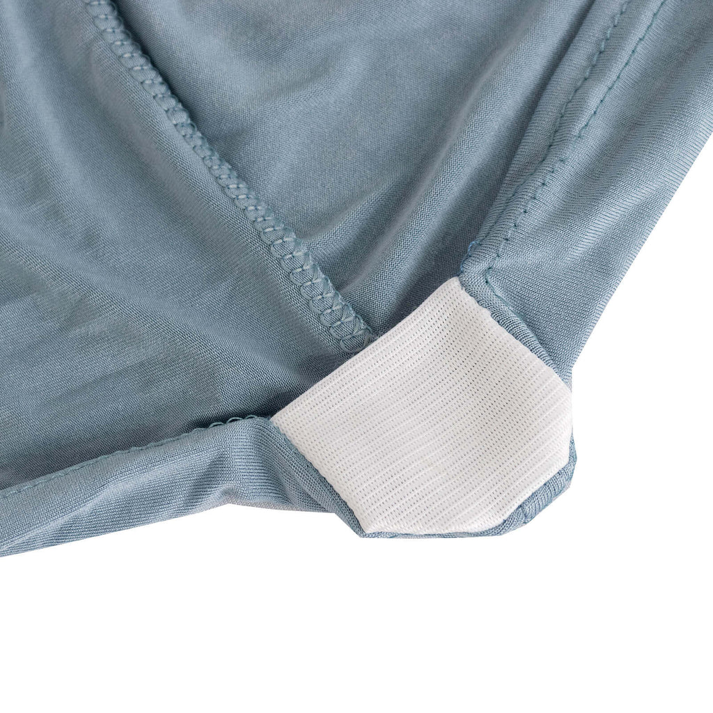 Spandex Chair Cover with Silver Rhinestone Buckled Sash Band Dusty Blue - Stretch Fitted Slipcover - Bell Racket Store