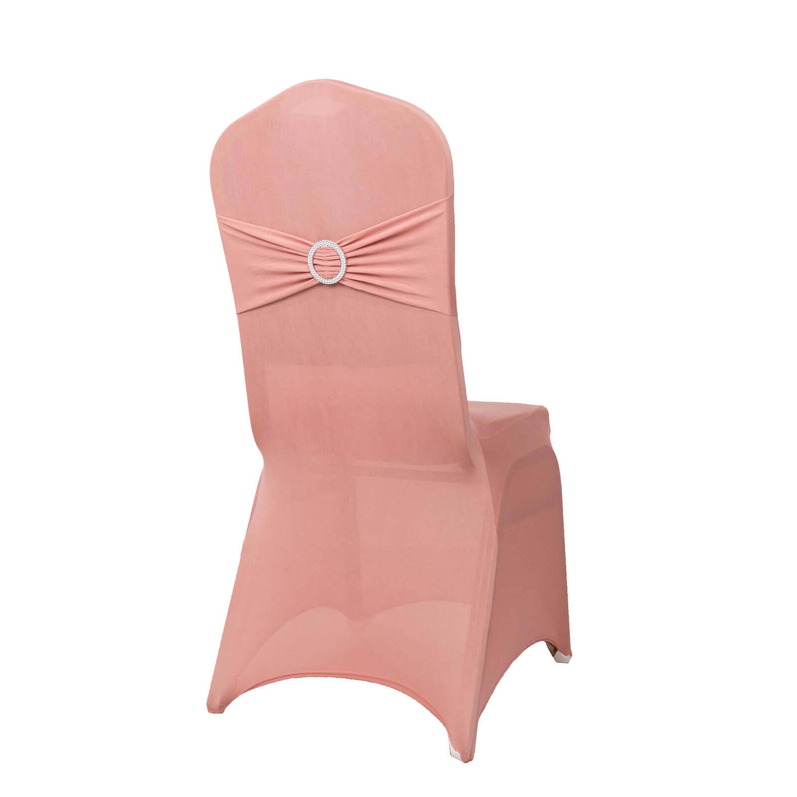 Spandex Chair Cover with Silver Rhinestone Buckled Sash Band Dusty Rose - Stretch Fitted Slipcover - Bell Racket Store