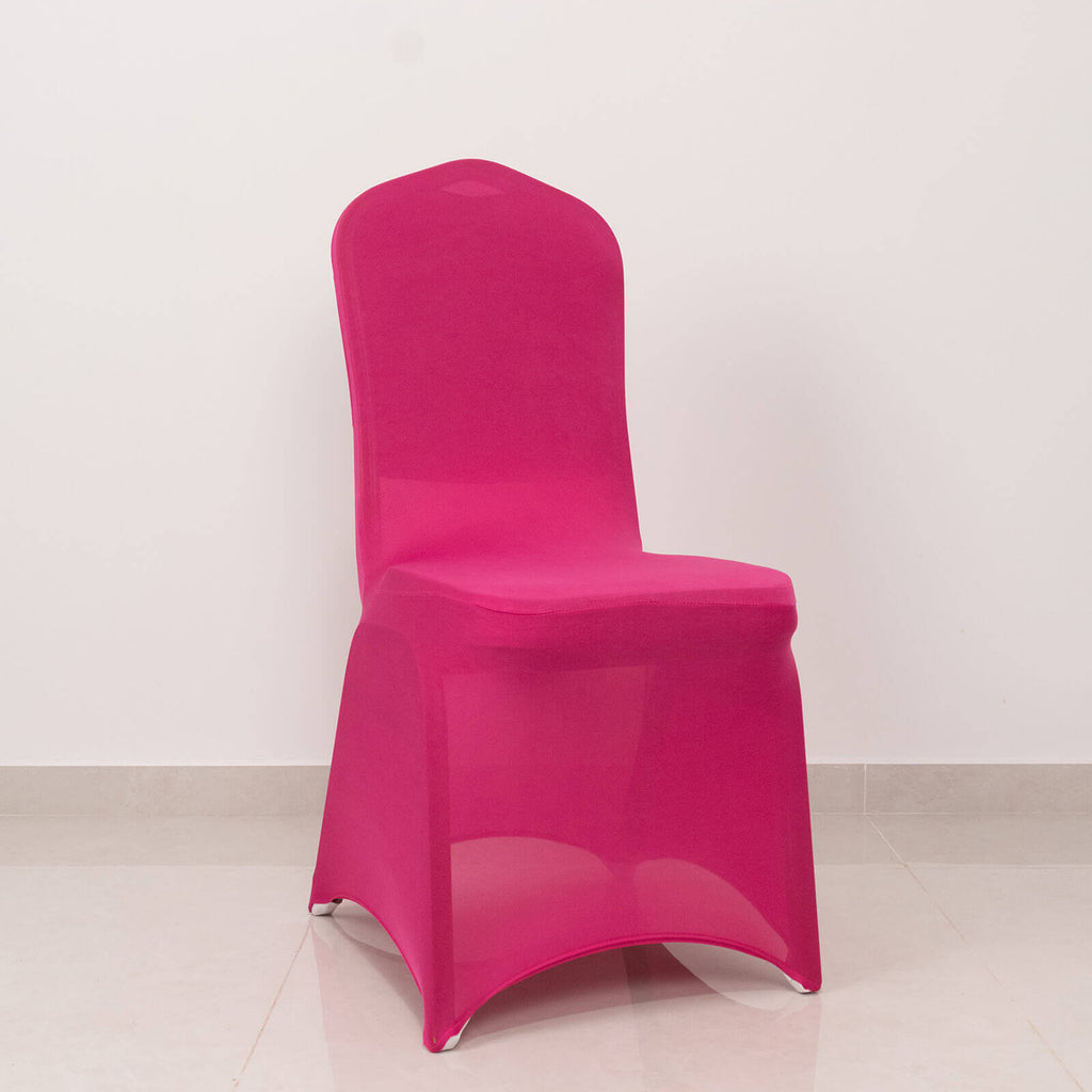 Spandex Chair Cover with Silver Rhinestone Buckled Sash Band Fuchsia - Stretch Fitted Slipcover - Bell Racket Store