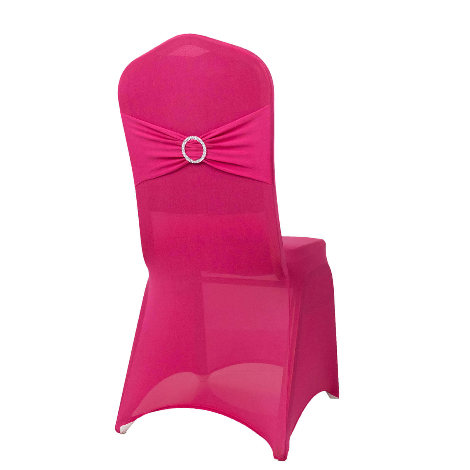 Spandex Chair Cover with Silver Rhinestone Buckled Sash Band Fuchsia - Stretch Fitted Slipcover - Bell Racket Store