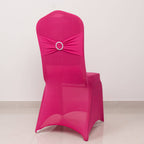 Spandex Chair Cover with Silver Rhinestone Buckled Sash Band Fuchsia - Stretch Fitted Slipcover - Bell Racket Store