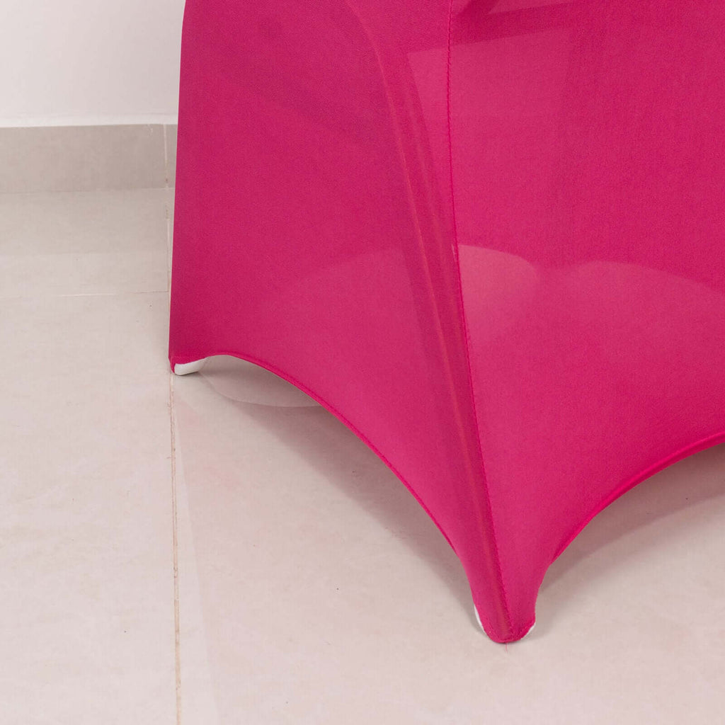 Spandex Chair Cover with Silver Rhinestone Buckled Sash Band Fuchsia - Stretch Fitted Slipcover - Bell Racket Store
