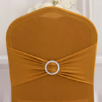 Spandex Chair Cover with Silver Rhinestone Buckled Sash Band Gold - Stylish Stretch Fitted Slipcover for Banquets & Events - Bell Racket Store