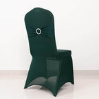 Spandex Chair Cover with Silver Rhinestone Buckled Sash Band Hunter Emerald Green - Stretch Fitted Slipcover - Bell Racket Store