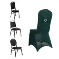 Spandex Chair Cover with Silver Rhinestone Buckled Sash Band Hunter Emerald Green - Stretch Fitted Slipcover - Bell Racket Store