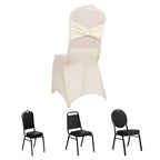 Spandex Chair Cover with Silver Rhinestone Buckled Sash Band Ivory - Stretch Fitted Slipcover - Bell Racket Store